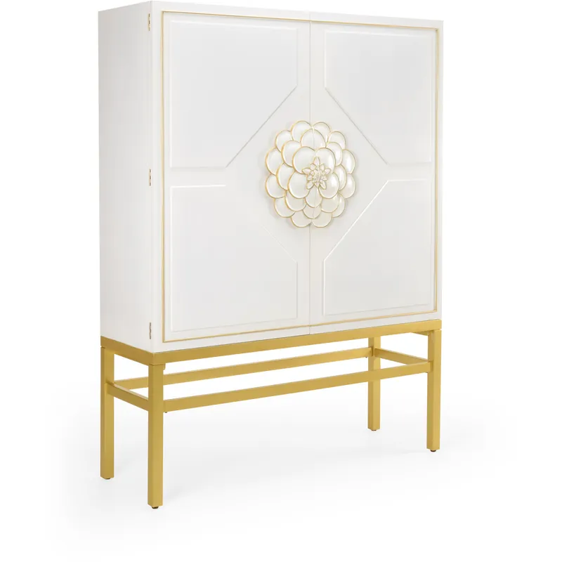 Best Seller Shayla Copas White/Metallic Satin Gold/Metallic Satin Gold Bar Cabinet