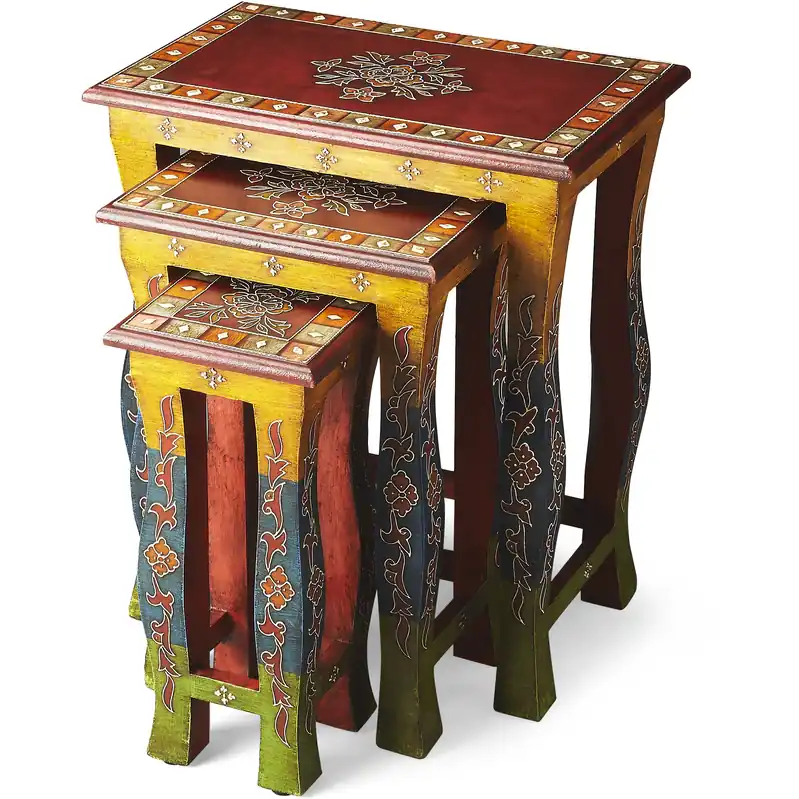 Sasha Hand Painted 26 X 22 inch Artifacts Nesting Table Time-Limited