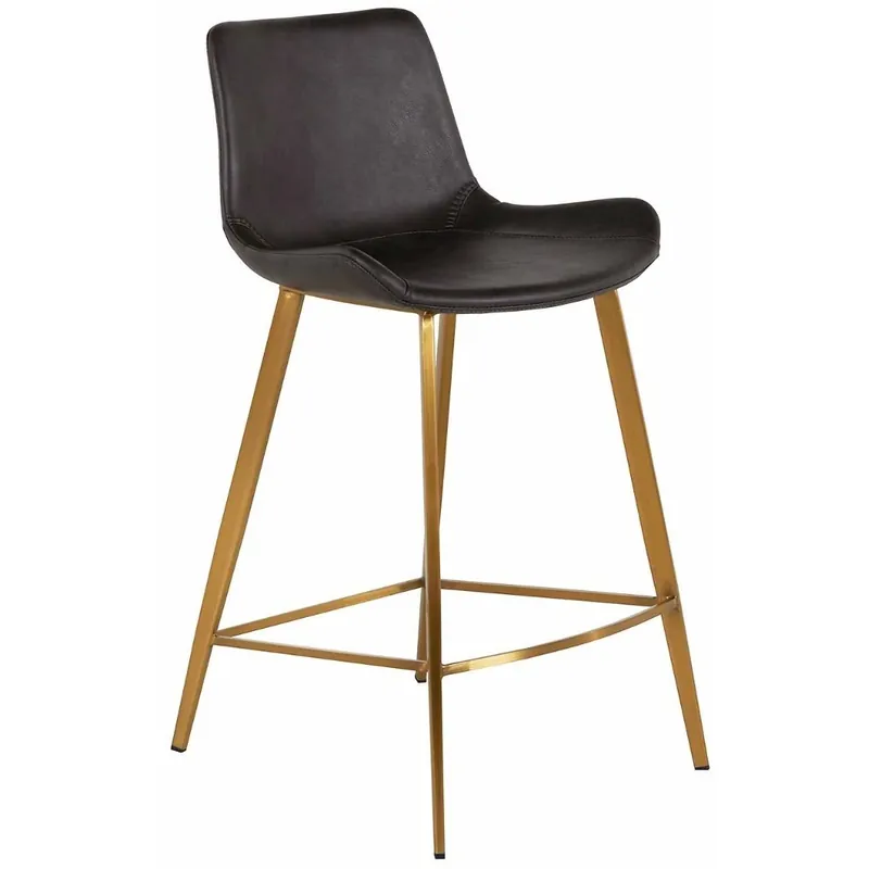 Place Order Hines 35.75 inch Charcoal Brown Leather / Stainless Gold Bar Counter Stool
