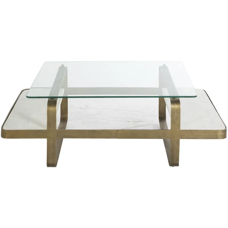 Limited Time Winnipeg 48 X 30 inch Forged Champagne and Ivory Marble with Tempered Glass Coffee Table