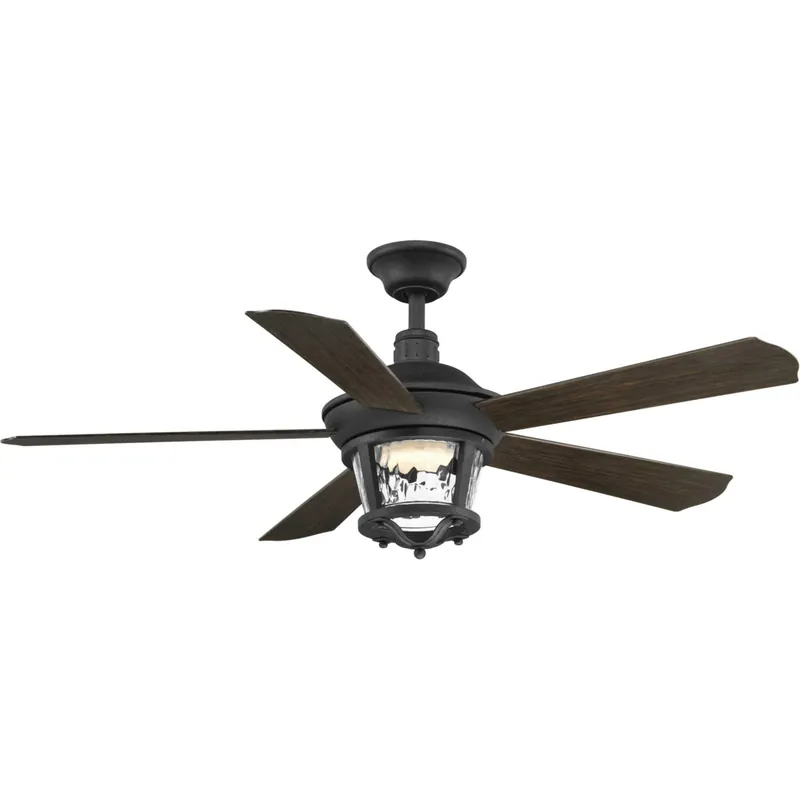 Smyrna 52 inch Forged Black with Toasted Oak Blades Indoor/Outdoor Ceiling Fan, Progress LED Instant Buy