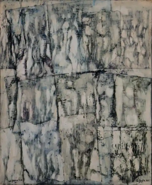 ▷ Entrée en matière “Il est 6h15, les corps apparaissent. Je les laisse vivre et je signe…” by Jean-Pierre Le Boul'ch, 1991 | Mixed Media Painting Shop Now