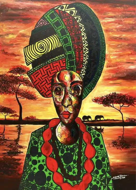 ▷ OloriAsa (Crowned in Culture) -21st Century, Contemporary, Figurative Portrait by Odesola Idowu, 2025 | Acrylic Painting Top Rated