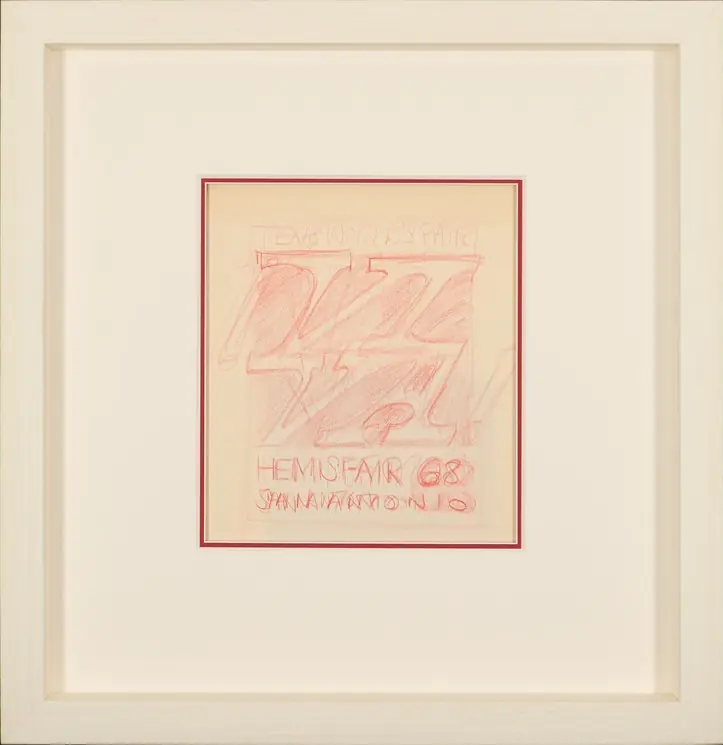 ▷ Sketched Invitation for Hemisfair by Robert Indiana, 1968 | Pastel Drawing Wholesale
