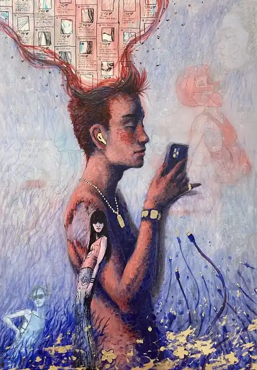 ▷ Network Boy by Jacob Pescollderungg, 2023 | Gold Leaf Paintings Holiday Sale