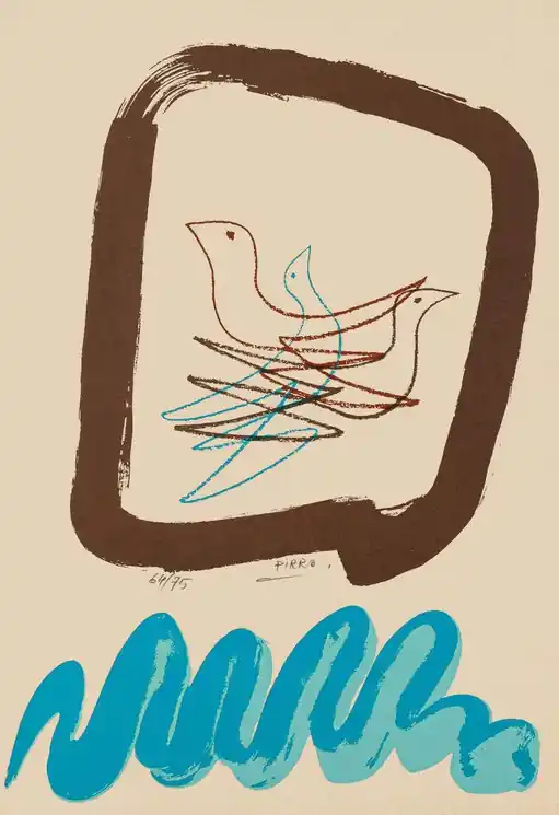 ▷ Birds by Marcello Pirro, 1980 | Screen print Reduced Price
