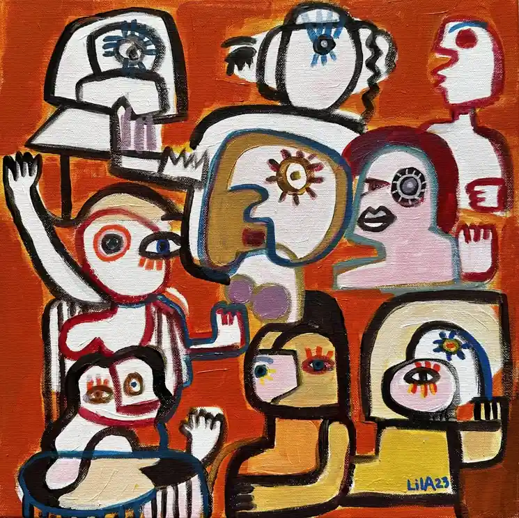 ▷ Dialogue entre voisins 1 by Lila Maroun Frem, 2023 | Acrylic Painting While Supplies Last