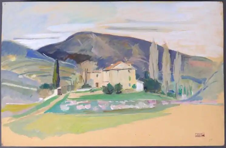 Time-Limited ▷ The Farmhouse by Jacques Ivane-Millérioux, 1970 | Oil Painting for Sale