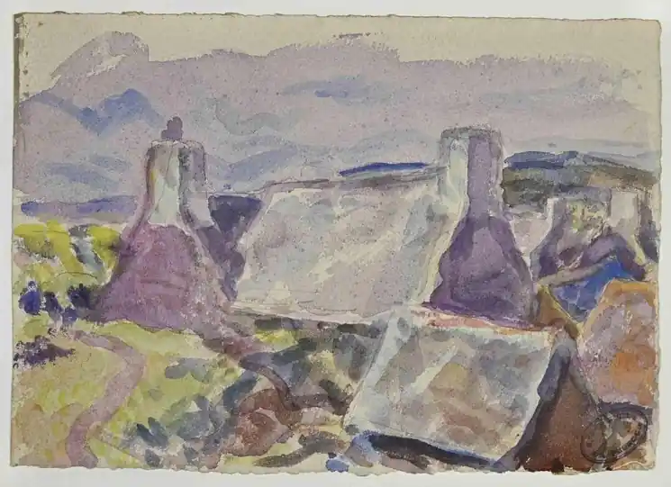 Luxury ▷ Landscape by Juan Andre Perroud, 1950 | Watercolor Drawing