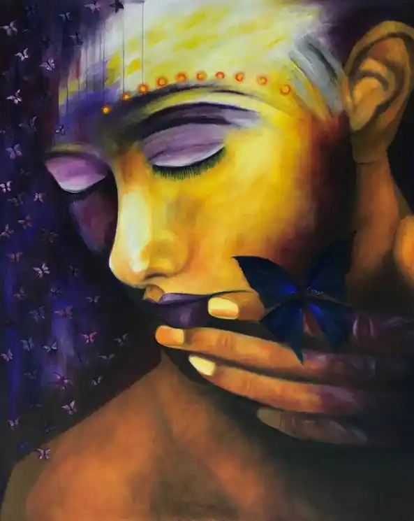 ▷ Wings in indigo by Judith Ruiz, 2022 | Oil Painting for Sale Certified