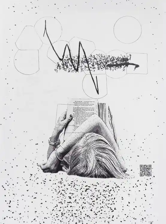 ▷ Femme lectrice - Série "Desse(i)ns - 88 femm(es) & abstraite", Collection Méta graphic by Jean-Claude ByandB, 2024 | Ink Painting Place Order