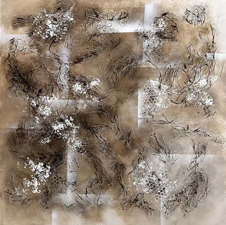 Authentic ▷ White Flowers Against Time by Tatiana Malinovscaia, 2024 | Acrylic Painting