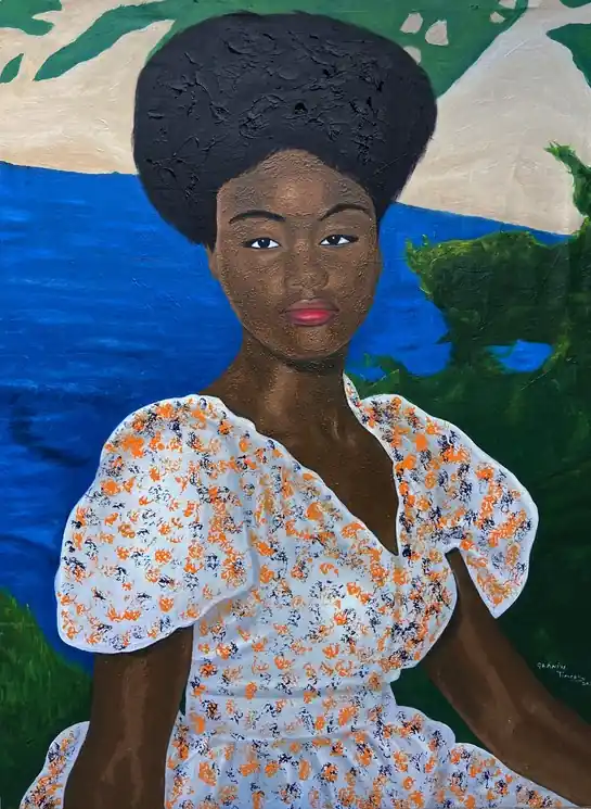 Exclusive Offer ▷ Between Sky and Soul -21st Century Contemporary, Figurative, Nature Modern Women by Olaniyi Timothy, 2025 | Acrylic Painting