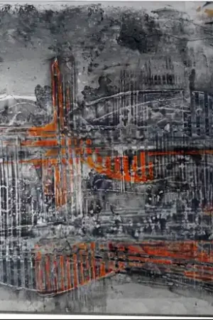 ▷ "D'un pont à un autre" abstrait vernis pigments et masquages sur plaque de bois 77x122cm by Olivier Ebel, 2020 | Tinted Varnish Paintings Place Order