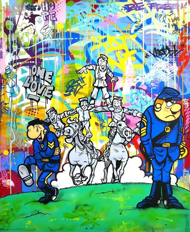 Last Chance ▷ Les tuniques bleues by Fat, 2023 | Mixed Media Painting