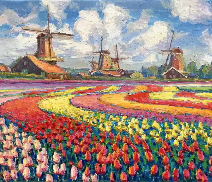▷ Field of Tulips by Evgeny Chernyakovsky, 2024 | Oil Painting for Sale Certified