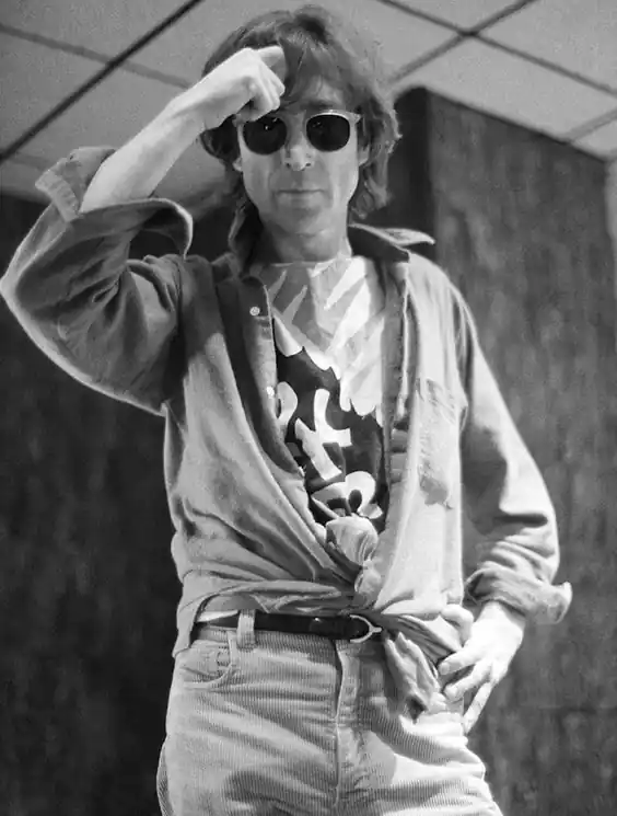 High Quality ▷ John Lennon in Rockerciser t-shirt at The Hit Factory, NYC 1980 by Bob Gruen, 2000 | Analogue Photography