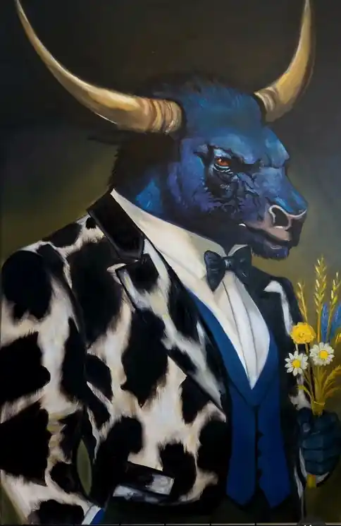 ▷ Gueule de bête , cœur de dandy by Nathalie Dervaux Pouliquen, 2025 | Oil Painting for Sale Order Now