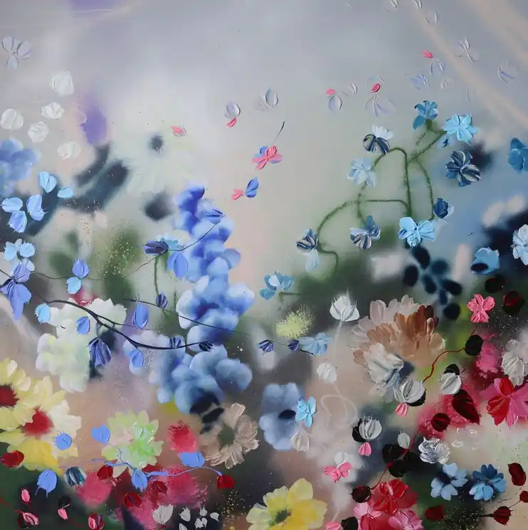 ▷ Square Hifuka Floral Colorful Art by Anastassia Skopp, 2023 | Acrylic Painting Limited Offer