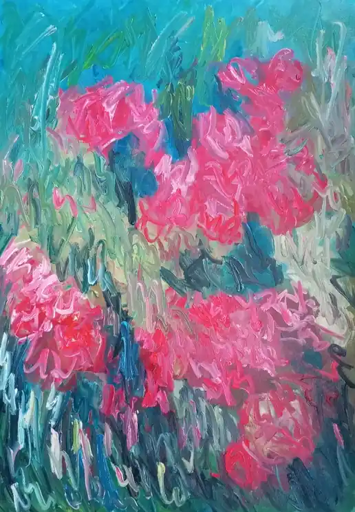 Hot Deal ▷ Primavera red flowers by Natalya Mougenot, 2024 | Oil Painting for Sale