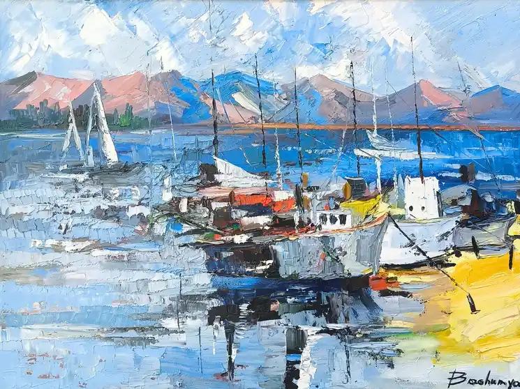 In Demand ▷ Reflections of the Harbor by Vahe Bagumyan, 2024 | Oil Painting for Sale