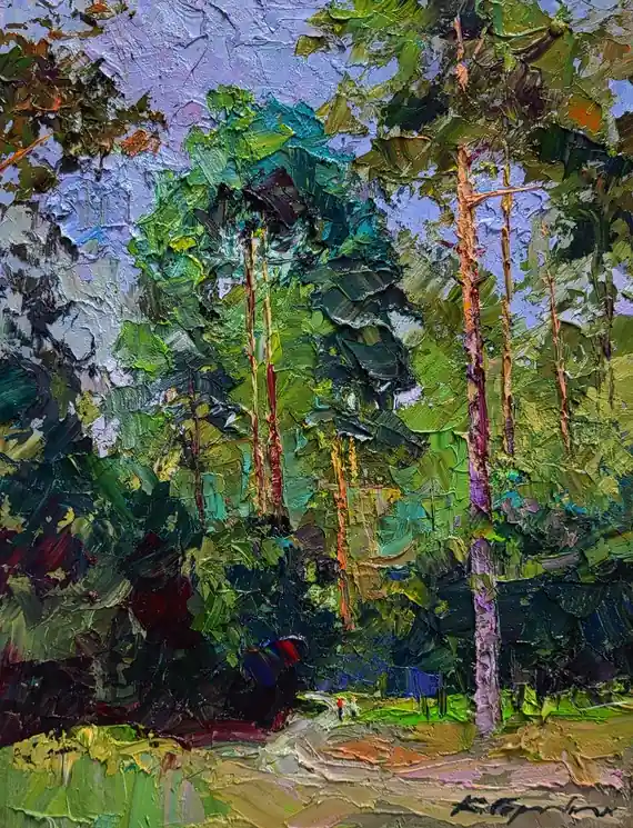 ▷ Along the forest path by Boris Serdyuk, 2025 | Oil Painting for Sale Factory Price