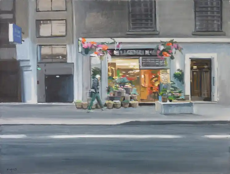 ▷ Fleuriste avant l'ouverture by Rémy Sirope, 2023 | Oil Painting for Sale Special Offer