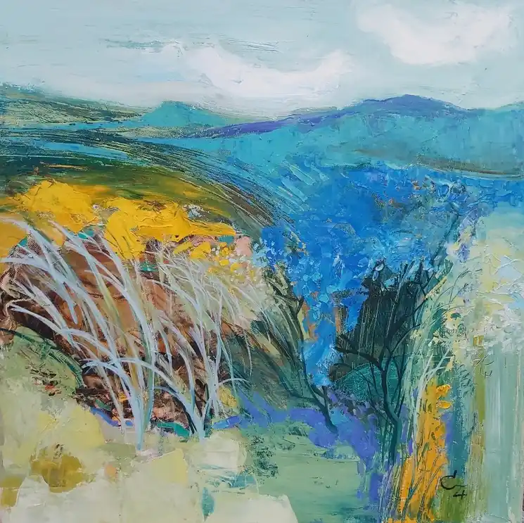 ▷ Blue flowers by Victoria Cozmolici, 2020 | Oil Painting for Sale Order Now