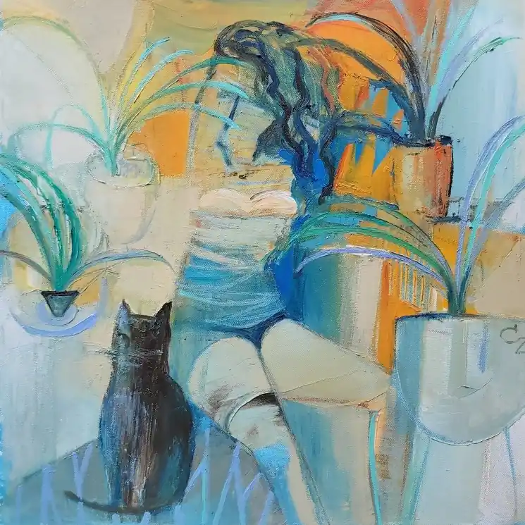 Hot Picks ▷ Black cat by Victoria Cozmolici, 2020 | Oil Painting for Sale