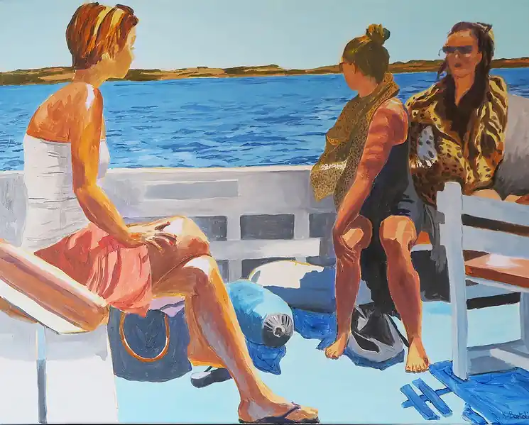 Last Chance ▷ Bateau pour Formentera by Karine Bartoli, 2019 | Oil Painting for Sale