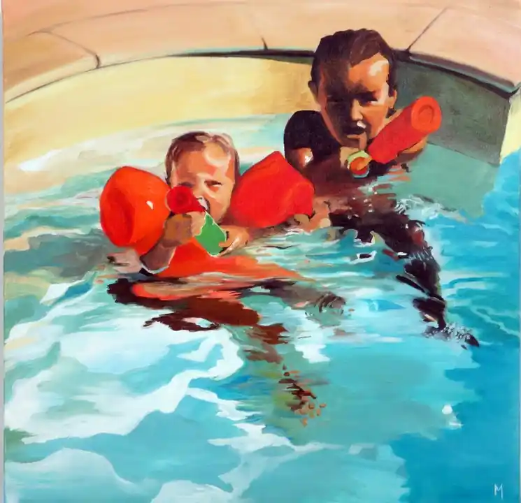 Hassle-Free Returns ▷ La Bataille by Maude Ovize, 2018 | Oil Painting for Sale