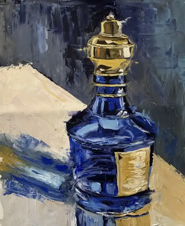 ▷ Cobalt Decanter by Schagen Vita, 2025 | Palette knife painting Luxury