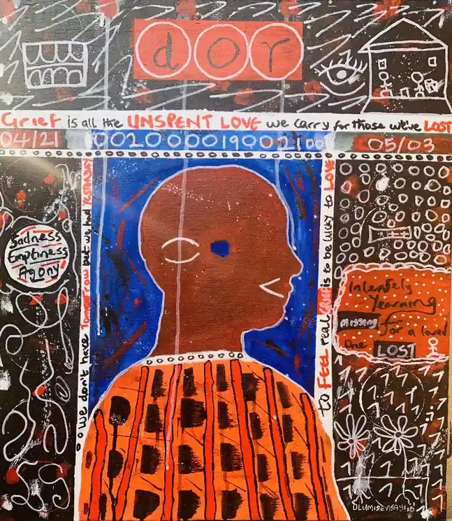 Original ▷ Dor (Grief) - 21st Century, Contemporary, Abstract, Pop Culture, Pain, Healing by Olumide Ajayi, 2025 | Ink Painting
