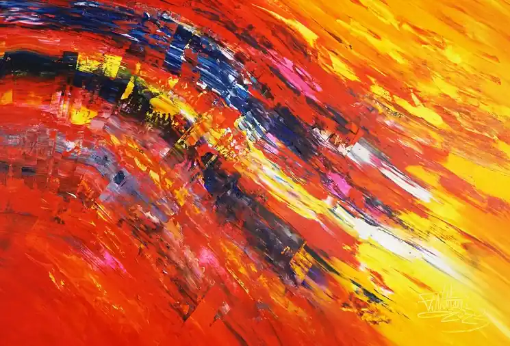 ▷ Yellow red energy XL 4 by Peter Nottrott, 2023 | Acrylic Painting Must Have