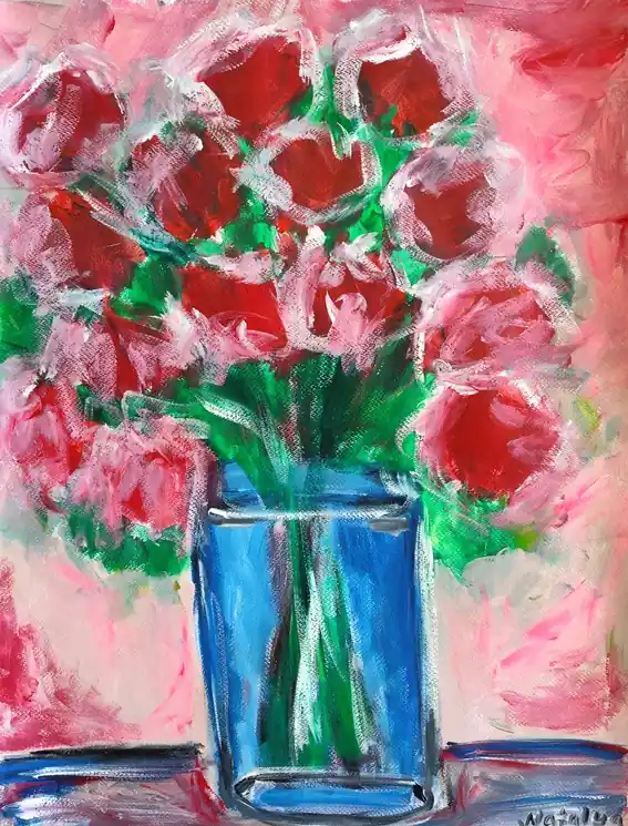 Fresh Stock ▷ Red bloom by Natalya Mougenot, 2025 | Acrylic Painting