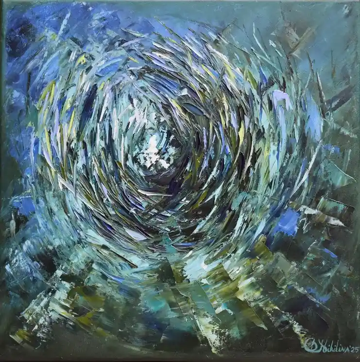 ▷ Bait Ball Sardine Run Fish South Africa by Olga Nikitina, 2025 | Palette knife painting Weekend Sale