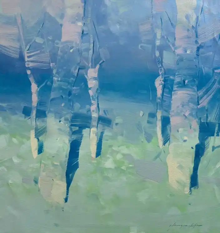 ▷ Indigo Trees by Vahe Yeremyan, 2024 | Oil Painting for Sale Same Day Shipping