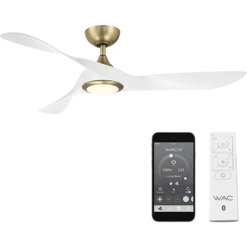 Limited Time Swirl 54 inch Soft Brass Matte White with Matte White Blades Downrod Ceiling Fans, Smart Fan