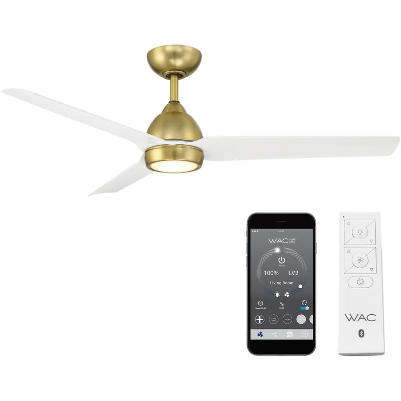 Mocha 54 inch Soft Brass Matte White with Matte White Blades Downrod Ceiling Fans, Smart Fan Brand New