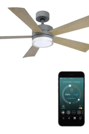 Wynd 52 inch Graphite Weathered Gray with Weathered Gray Blades Downrod Ceiling Fan in 3000K, Smart Ceiling Fan Buy Online