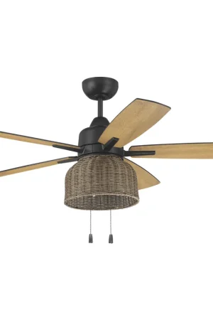 Woven 52 inch Flat Black with Pecan/Flat Black Blades Ceiling Fan Worldwide Shipping