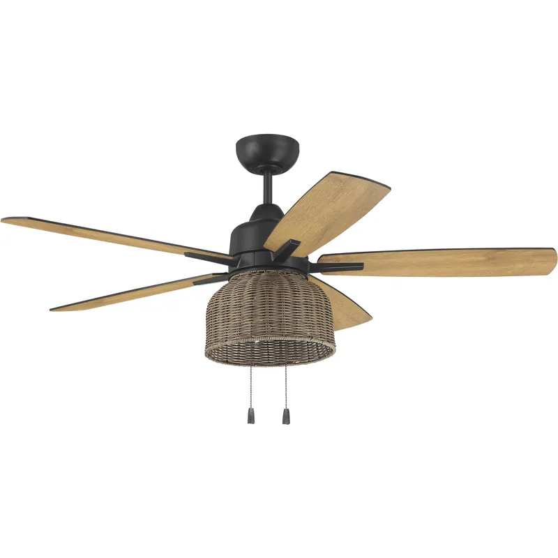 Woven 52 inch Flat Black with Pecan/Flat Black Blades Ceiling Fan Worldwide Shipping