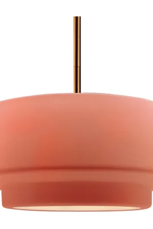 Worldwide Shipping Radiance Collection - Tier Pendant Ceiling Light in Brushed Brass, Replaceable Bulb, Rigid Stem, Gloss Blush, 16.25W x 6H, Form+Finish+Function