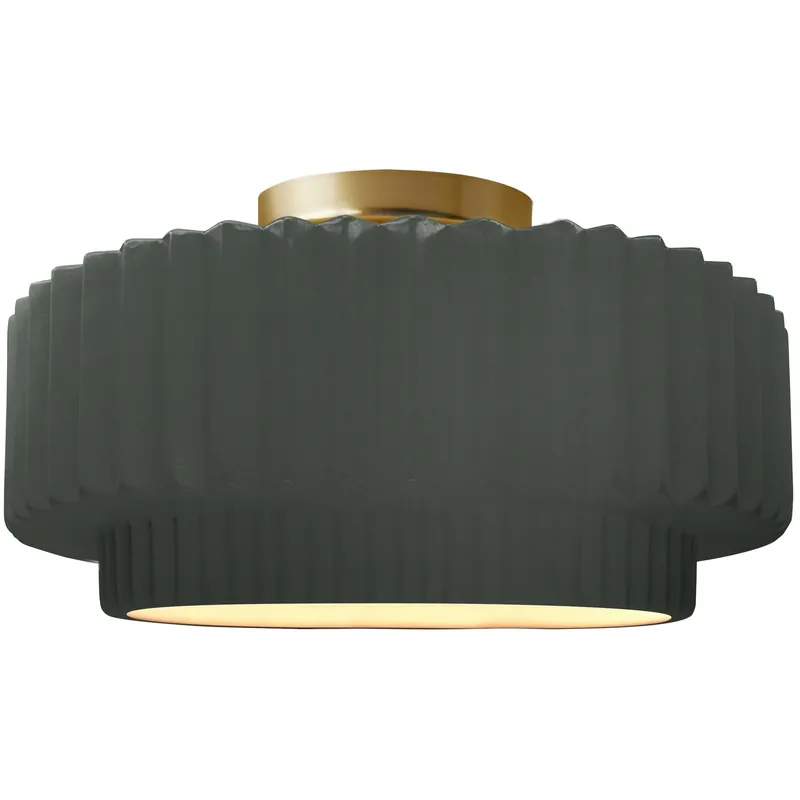 Radiance Collection - Pleated Tier LED 12 inch Pewter Green Semi-Flush Ceiling Light, Form+Finish+Function Wholesale