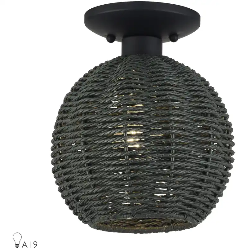 Deluna 1 Light 8 inch Black Semi Flush Mount Ceiling Light, Small Best Price