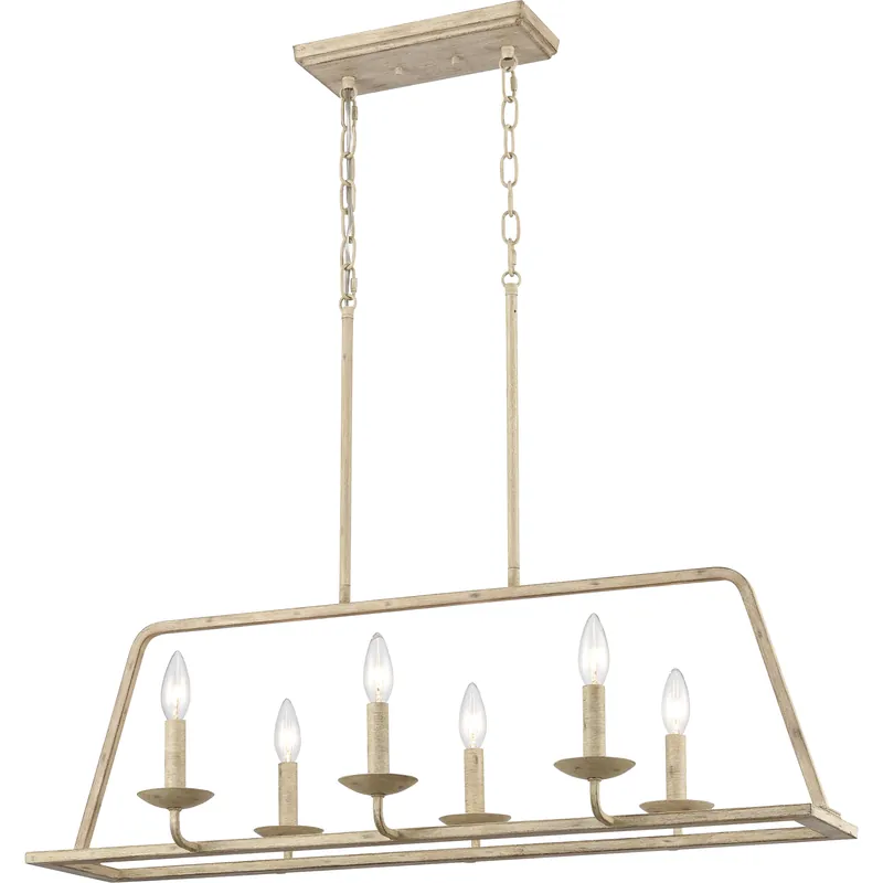 Ellisville 6 Light 34 inch Antique Cream Linear Chandelier Ceiling Light Worldwide Shipping