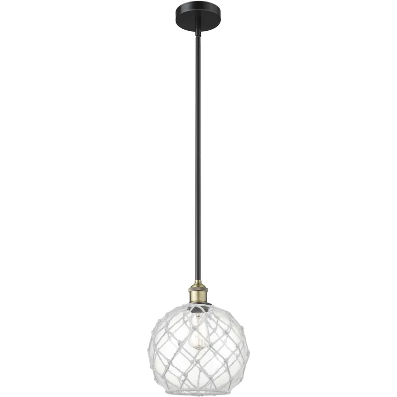 Fast Shipping Edison Farmhouse Rope 1 Light 10 inch Black Antique Brass Mini Pendant Ceiling Light in Clear Glass with White Rope