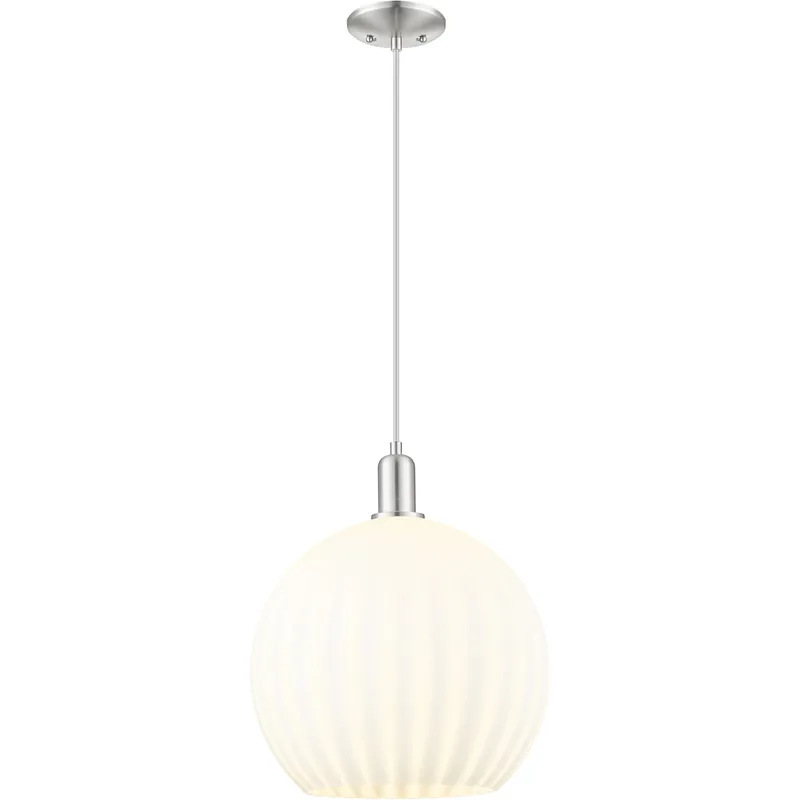 One Day Deal Arcadia White Venetian 1 Light 13.75 inch Brushed Satin Nickel Mini Pendant Ceiling Light