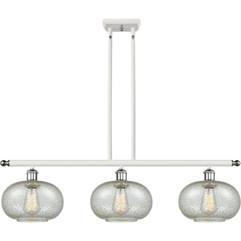 Today Only Ballston Gorham 3 Light 36 inch White and Polished Chrome Island Light Ceiling Light in Mica Glass, Ballston