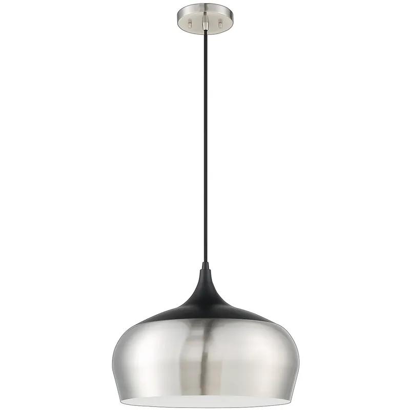Free Delivery Kendal Lighting Orian Grande 1 Light 16 inch Satin Nickel and Black Pendant Ceiling Light PF134-SN/BLK - Open Box